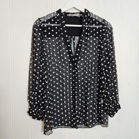 Alice + Olivia Black and White Polka Dot Blouse - Picture 2 of 16